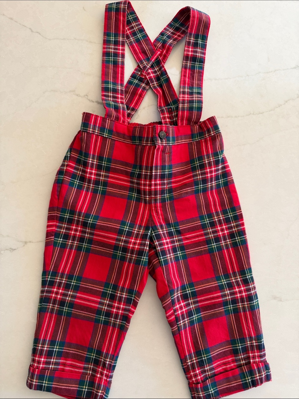Janie and Jack Red Plaid Suspender Overalls